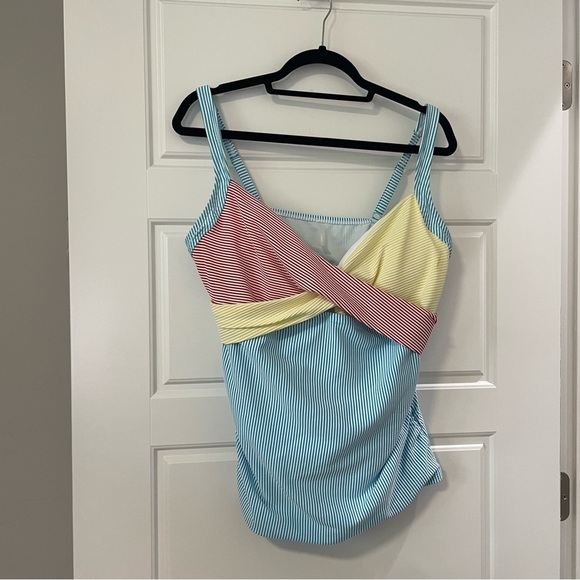Lands’ End Blue Yellow Red Stripe Tankini Bathing Suit Top Size 16 - Picture 1 of 9